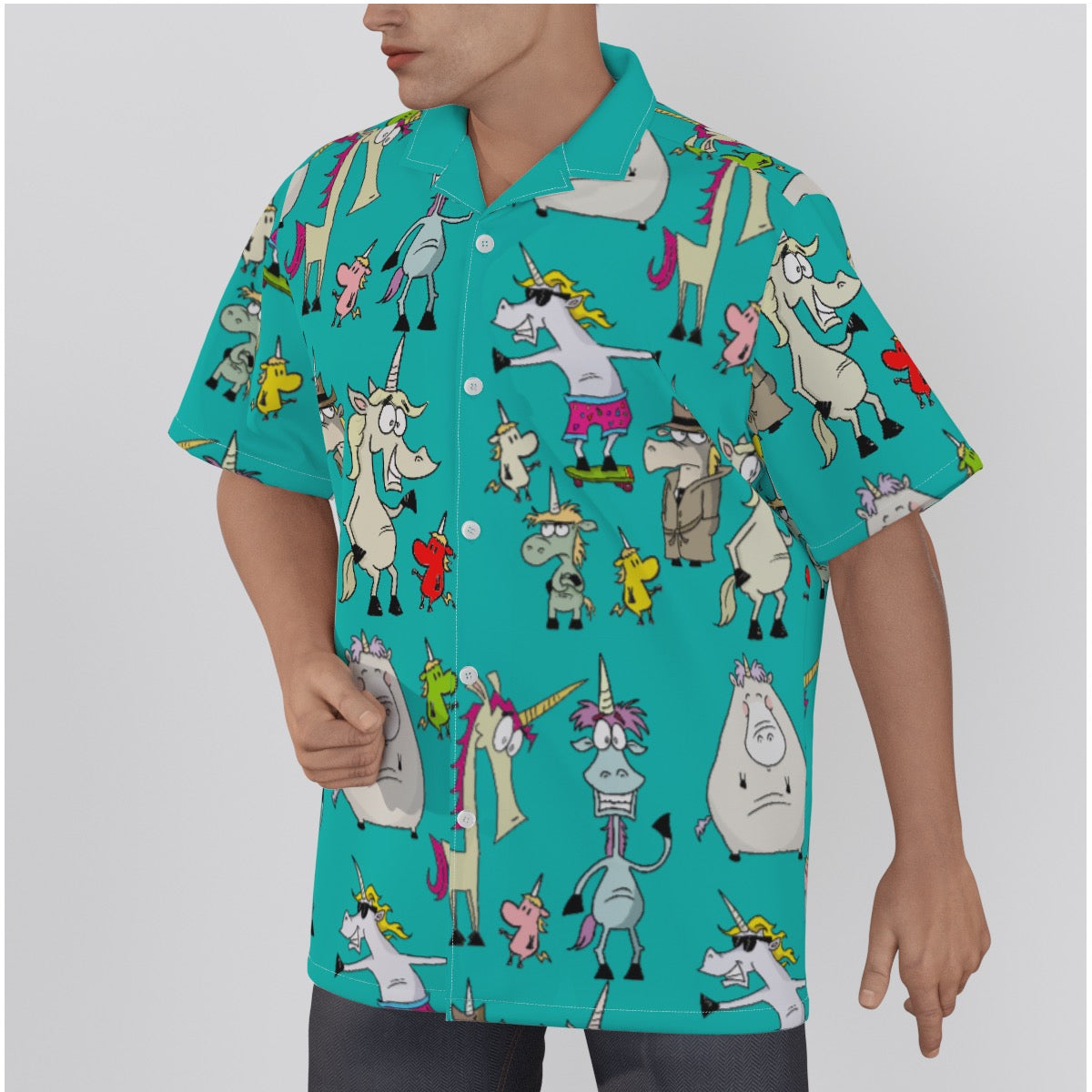 Unicorns All-Over Print Men's Hawaiian Shirt With Button Closure