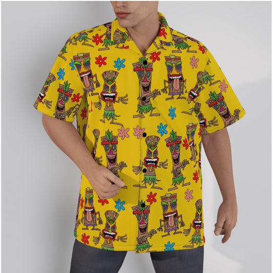 All-Over Print Men's Hawaiian Shirt With Button Closure